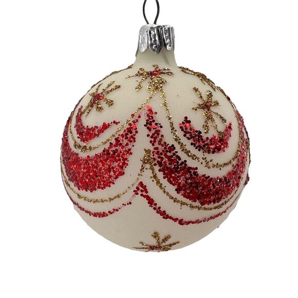 12 Vtg Glass Christmas Ornaments Frosted Red Gold Glitter Swags Teardrops - Picture 4 of 10